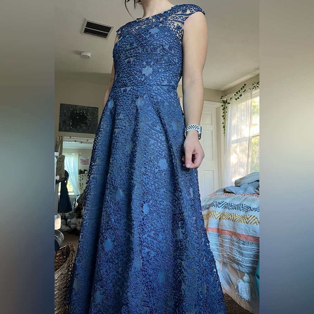Vintage Lace Navy Blue Ankle Dress by Sara Emanuel